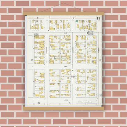 Old map wall art mockup — magnetic wood frame on brick wall — Sanborn Fire Insurance Map from Escanaba, Delta County, Michigan (1899), Sheet #0011