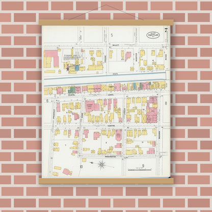 Old map wall art mockup — magnetic wood frame on brick wall — Sanborn Fire Insurance Map from Fort Plain, Montgomery County, New York (1901), Sheet #0007