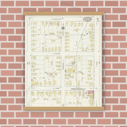 Old map wall art mockup — magnetic wood frame on brick wall — Sanborn Fire Insurance Map from Fond du Lac, Fond du Lac County, Wisconsin (1915), Sheet #0007