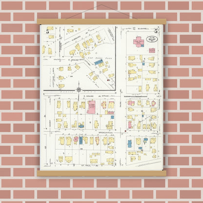 Old map wall art mockup — magnetic wood frame on brick wall — Sanborn Fire Insurance Map from Beloit, Rock County, Wisconsin (1926), Sheet #0005