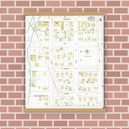 Old map wall art mockup — magnetic wood frame on brick wall — Sanborn Fire Insurance Map from Cedar Falls, Black Hawk County, Iowa (1900), Sheet #0002