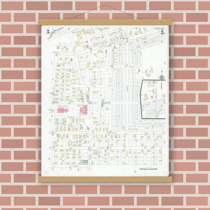 Old map wall art mockup — magnetic wood frame on brick wall — Sanborn Fire Insurance Map from Covington, Miami County, Ohio (1946), Sheet #0005