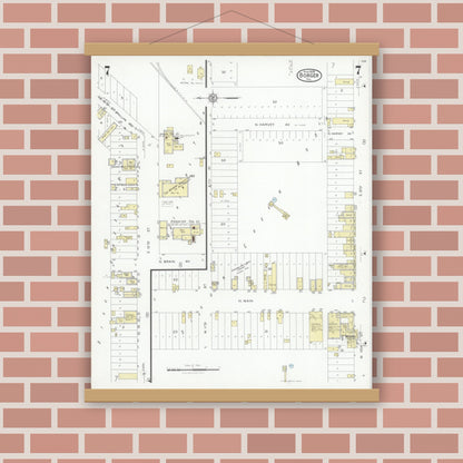Old map wall art mockup — magnetic wood frame on brick wall — Sanborn Fire Insurance Map from Borger, Hutchinson County, Texas (1928), Sheet #0007