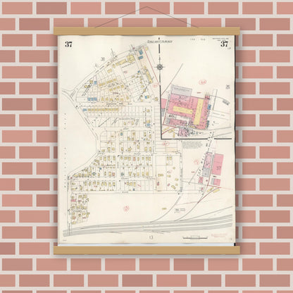 Old map wall art mockup — magnetic wood frame on brick wall — Sanborn Fire Insurance Map from Michigan City, La Porte County, Indiana (1948), Sheet #0037