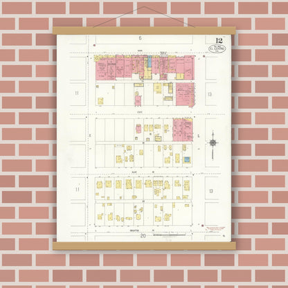 Old map wall art mockup — magnetic wood frame on brick wall — Sanborn Fire Insurance Map from El Centro, Imperial County, California (1922), Sheet #0012
