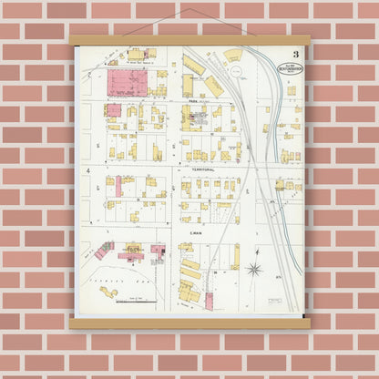 Old map wall art mockup — magnetic wood frame on brick wall — Sanborn Fire Insurance Map from Benton Harbor, Berrien County, Michigan (1900), Sheet #0003