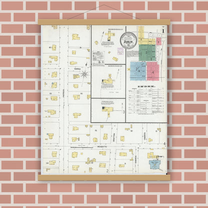 Old map wall art mockup — magnetic wood frame on brick wall — Sanborn Fire Insurance Map from Dublin, Erath County, Texas (1902) - Complete Map Set