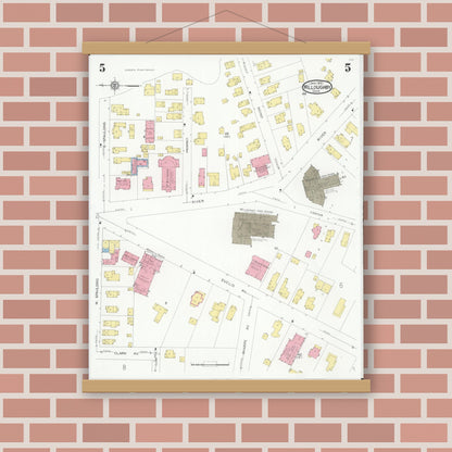 Old map wall art mockup — magnetic wood frame on brick wall — Sanborn Fire Insurance Map from Willoughby, Lake County, Ohio (1931), Sheet #0005