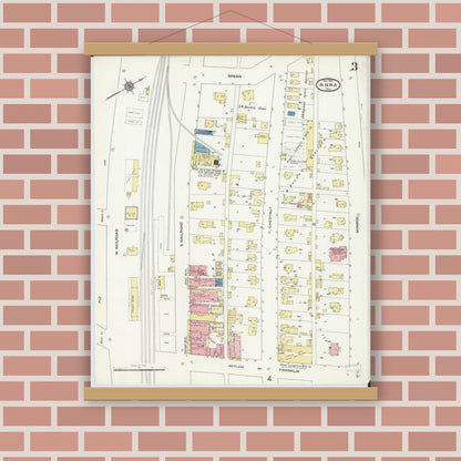 Old map wall art mockup — magnetic wood frame on brick wall — Sanborn Fire Insurance Map from Anna, Union County, Illinois (1910), Sheet #0003