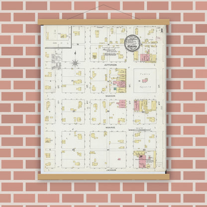 Old map wall art mockup — magnetic wood frame on brick wall — Sanborn Fire Insurance Map from Auburn, Sangamon County, Illinois (1894) - Complete Map Set