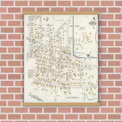 Old map wall art mockup — magnetic wood frame on brick wall — Sanborn Fire Insurance Map from Riverhead, Suffolk County, New York (1920), Sheet #0008