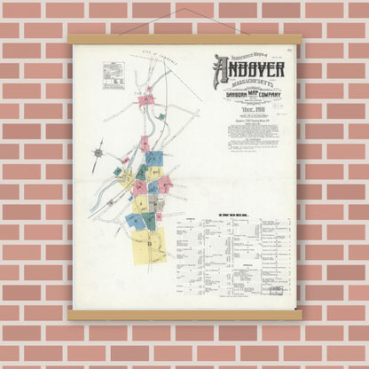 Old map wall art mockup — magnetic wood frame on brick wall — Sanborn Fire Insurance Map from Andover, Essex County, Massachusetts (1911) - Complete Map Set