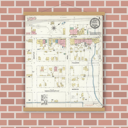 Old map wall art mockup — magnetic wood frame on brick wall — Sanborn Fire Insurance Map from Folsom, Sacramento County, California (1891) - Complete Map Set