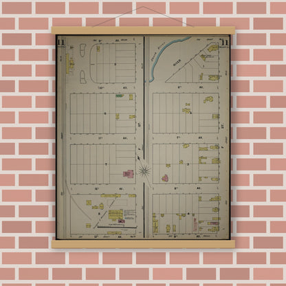 Old map wall art mockup — magnetic wood frame on brick wall — Sanborn Fire Insurance Map from New Jersey Coast, New Jersey Coast, New Jersey (1890), Sheet #0011