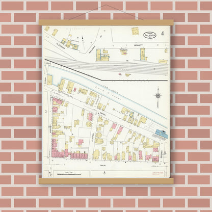Old map wall art mockup — magnetic wood frame on brick wall — Sanborn Fire Insurance Map from Palmyra, Wayne County, New York (1912), Sheet #0004