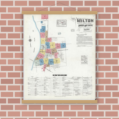 Old map wall art mockup — magnetic wood frame on brick wall — Sanborn Fire Insurance Map from Milton, Northumberland County, Pennsylvania (1918) - Complete Map Set