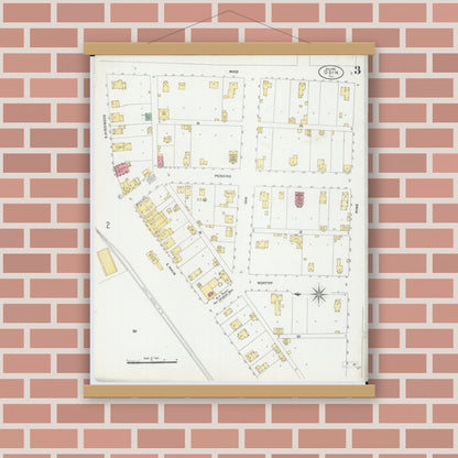 Old map wall art mockup — magnetic wood frame on brick wall — Sanborn Fire Insurance Map from Odin, Marion County, Illinois (1906), Sheet #0003