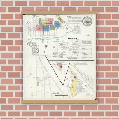 Old map wall art mockup — magnetic wood frame on brick wall — Sanborn Fire Insurance Map from Gladstone, Delta County, Michigan (1913), Sheet #0001