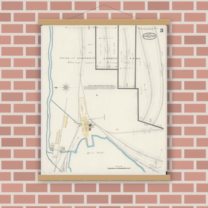 Old map wall art mockup — magnetic wood frame on brick wall — Sanborn Fire Insurance Map from Carlton, Carlton County, Minnesota (1892), Sheet #0003
