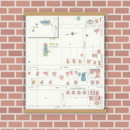 Old map wall art mockup — magnetic wood frame on brick wall — Sanborn Fire Insurance Map from Media, Delaware County, Pennsylvania (1912), Sheet #0007