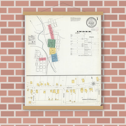 Old map wall art mockup — magnetic wood frame on brick wall — Sanborn Fire Insurance Map from Avoca, Luzerne County, Pennsylvania (1903) - Complete Map Set