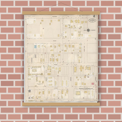 Old map wall art mockup — magnetic wood frame on brick wall — Sanborn Fire Insurance Map from Calexico, Imperial County, California (1949), Sheet #0002