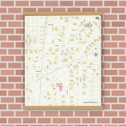 Old map wall art mockup — magnetic wood frame on brick wall — Sanborn Fire Insurance Map from Fond du Lac, Fond du Lac County, Wisconsin (1908), Sheet #0031