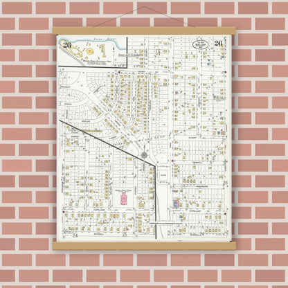 Old map wall art mockup — magnetic wood frame on brick wall — Sanborn Fire Insurance Map from Beloit, Rock County, Wisconsin (1926), Sheet #0026