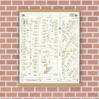 Old map wall art mockup — magnetic wood frame on brick wall — Sanborn Fire Insurance Map from Beloit, Rock County, Wisconsin (1926), Sheet #0018