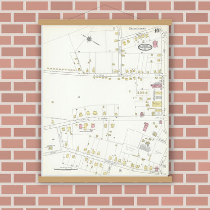 Old map wall art mockup — magnetic wood frame on brick wall — Sanborn Fire Insurance Map from Statesville, Iredell County, North Carolina (1918), Sheet #0010