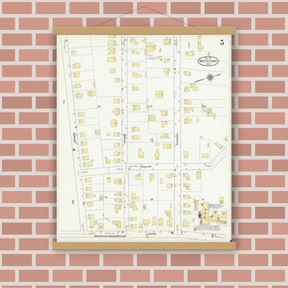 Old map wall art mockup — magnetic wood frame on brick wall — Sanborn Fire Insurance Map from North Attleborough, Bristol County, Massachusetts (1911), Sheet #0005