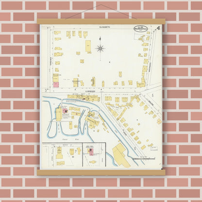 Old map wall art mockup — magnetic wood frame on brick wall — Sanborn Fire Insurance Map from Baldwinsville, Onondaga County, New York (1906), Sheet #0004