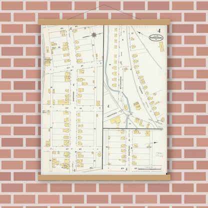 Old map wall art mockup — magnetic wood frame on brick wall — Sanborn Fire Insurance Map from Barnesboro, Cambria County, Pennsylvania (1910), Sheet #0004