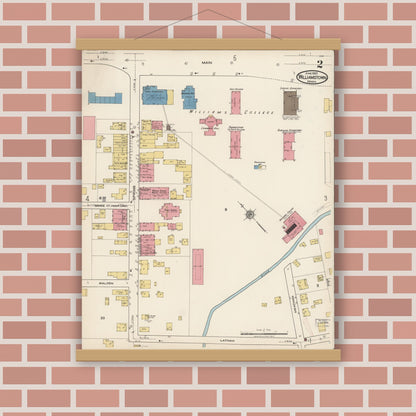 Old map wall art mockup — magnetic wood frame on brick wall — Sanborn Fire Insurance Map from Williamstown, Berkshire County, Massachusetts (1922), Sheet #0002