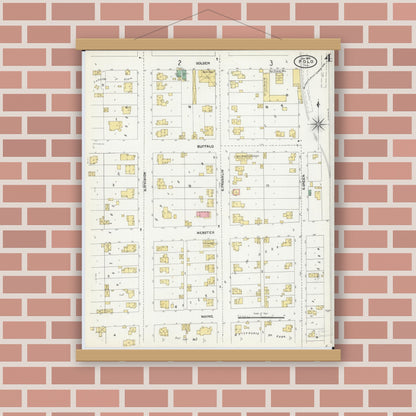 Old map wall art mockup — magnetic wood frame on brick wall — Sanborn Fire Insurance Map from Polo, Ogle County, Illinois (1905), Sheet #0004
