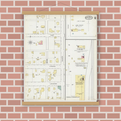 Old map wall art mockup — magnetic wood frame on brick wall — Sanborn Fire Insurance Map from McKinney, Collin County, Texas (1892), Sheet #0002