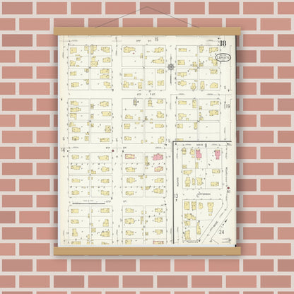 Old map wall art mockup — magnetic wood frame on brick wall — Sanborn Fire Insurance Map from La Porte, La Porte County, Indiana (1912), Sheet #0018