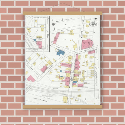 Old map wall art mockup — magnetic wood frame on brick wall — Sanborn Fire Insurance Map from Lynbrook, Nassau County, New York (1919), Sheet #0002