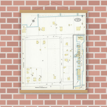 Old map wall art mockup — magnetic wood frame on brick wall — Sanborn Fire Insurance Map from Fort Myers, Lee County, Florida (1914), Sheet #0005