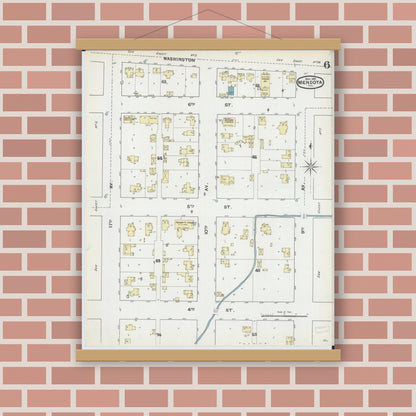 Old map wall art mockup — magnetic wood frame on brick wall — Sanborn Fire Insurance Map from Mendota, La Salle County, Illinois (1891), Sheet #0006