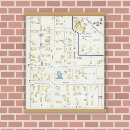 Old map wall art mockup — magnetic wood frame on brick wall — Sanborn Fire Insurance Map from Palmer, Hampden County, Massachusetts (1896), Sheet #0003