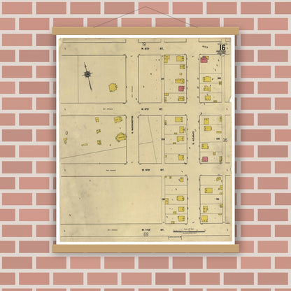 Old map wall art mockup — magnetic wood frame on brick wall — Sanborn Fire Insurance Map from Amarillo, Potter County, Texas (1922), Sheet #0001