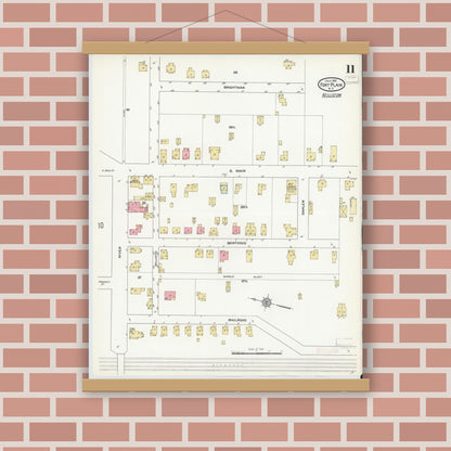 Old map wall art mockup — magnetic wood frame on brick wall — Sanborn Fire Insurance Map from Fort Plain, Montgomery County, New York (1912), Sheet #0011