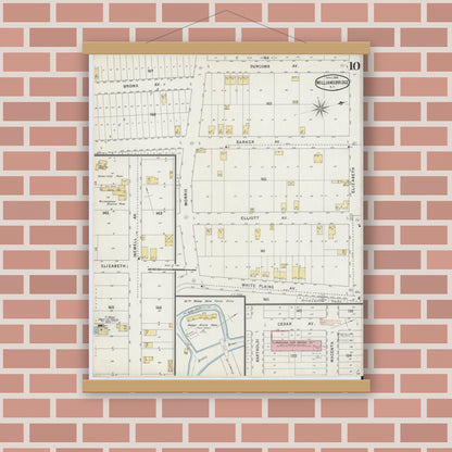 Old map wall art mockup — magnetic wood frame on brick wall — Sanborn Fire Insurance Map from Williamsbridge, Westchester County, New York (1895), Sheet #0010