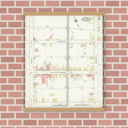 Old map wall art mockup — magnetic wood frame on brick wall — Sanborn Fire Insurance Map from Strasburg, Shenandoah County, Virginia (1915), Sheet #0003