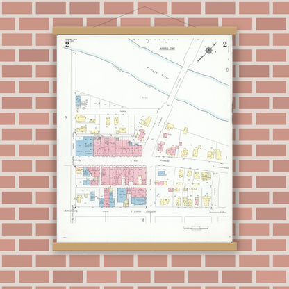 Old map wall art mockup — magnetic wood frame on brick wall — Sanborn Fire Insurance Map from Elmore, Ottawa County, Ohio (1948), Sheet #0002