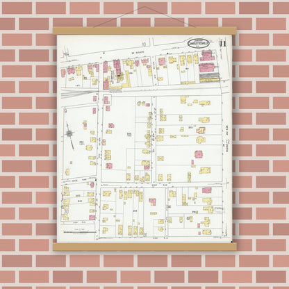Old map wall art mockup — magnetic wood frame on brick wall — Sanborn Fire Insurance Map from Charlottesville, Independent Cities, Virginia (1920), Sheet #0011
