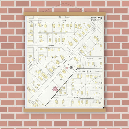 Old map wall art mockup — magnetic wood frame on brick wall — Sanborn Fire Insurance Map from Alpena, Alpena County, Michigan (1910), Sheet #0023