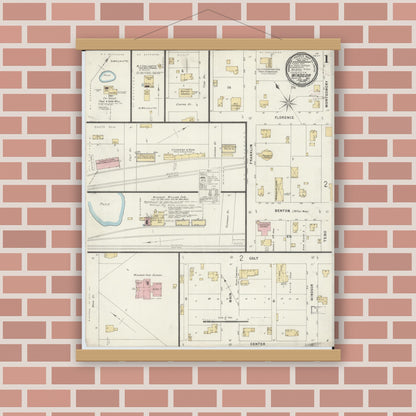 Old map wall art mockup — magnetic wood frame on brick wall — Sanborn Fire Insurance Map from Windsor, Henry County, Missouri (1896) - Complete Map Set