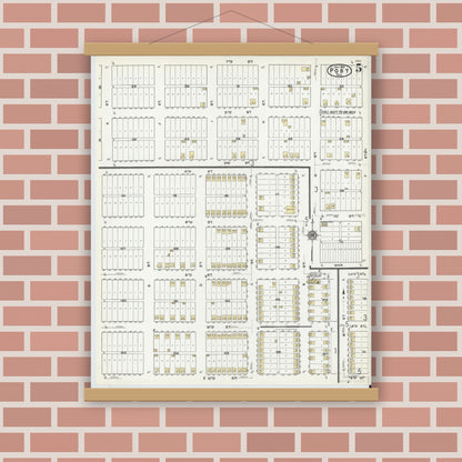 Old map wall art mockup — magnetic wood frame on brick wall — Sanborn Fire Insurance Map from Post, Garza County, Texas (1921), Sheet #0005
